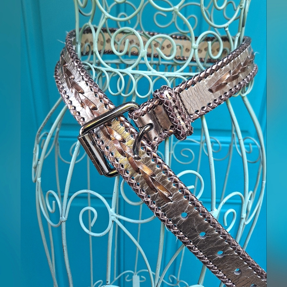 Genuine Leather Vintage Belt Womens Metallic Wide Braided Cowgirl Rodeo